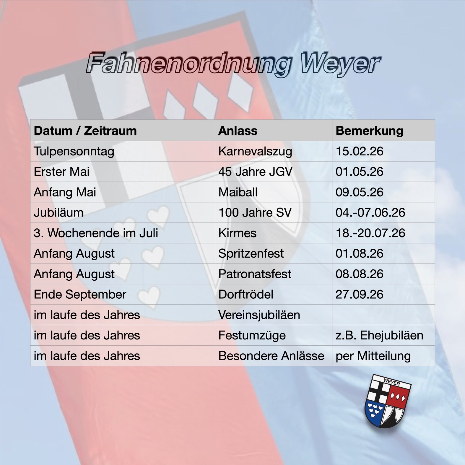 Fahnenordung Weyer 2026