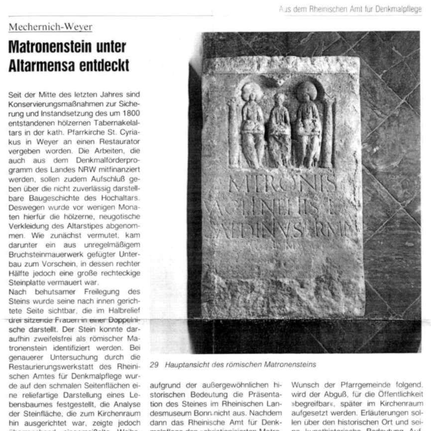 Matronenstein unter Altarmensa entdeckt