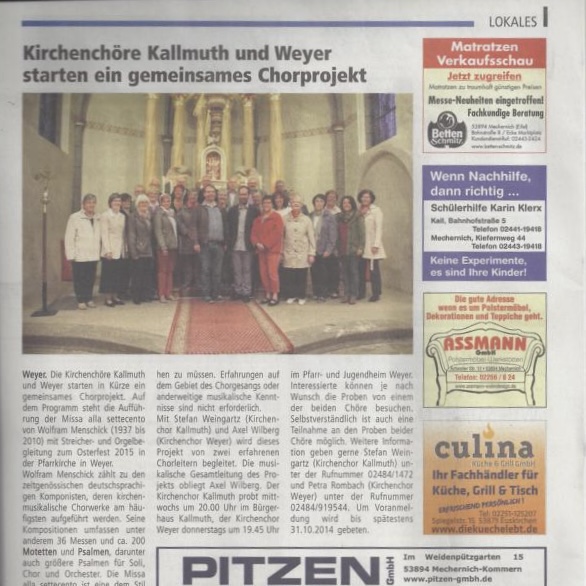 Kirchenchöre starten gemeinsames Projekt